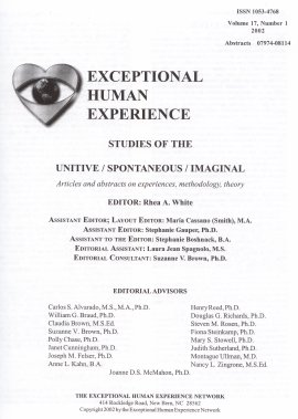 Frontispiece of Exceptional Human Experiences edited by Rhea White